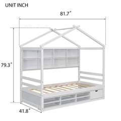 Bellemave® House Bed with Roof Frame, Bedside-Shelves, Under Bed Storage Unit Bellemave®