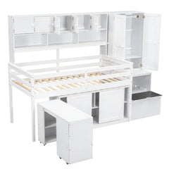 Bellemave® Wooden Loft Bed Big Storage with Under-bed Desk, Drawers and Shelves Bellemave®