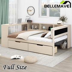 Bellemave®  Wood Daybed with Storage Shelves, Drawers, Charging Station and Upholstered Headboard