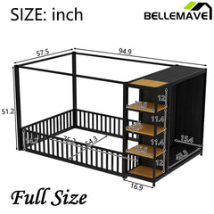 Bellemave® Metal Floor Bed with Storage Shelves and Wardrobe