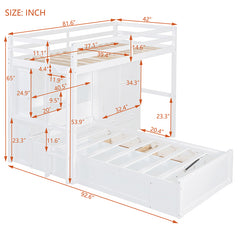 Bellemave® Twin Size Bunk Bed with Drawers, Wardrobe, Storage Shelves and Hydraulic