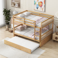 Bellemave® Full Size Rubber Wood Bunk Bed Twin Size Trundle Bed, Ladder and Guardrails(Convertible)