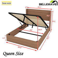 Bellemave® Queen Size Large Grooved Undulating Lift Storage Platform Bed