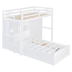 Bellemave® Twin Size Bunk Bed with Drawers, Wardrobe, Storage Shelves and Hydraulic