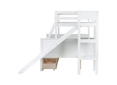 Bellemave® Twin over Full Rubber Wood Bunk Bed with 2 Drawers, Slide, Shelves, Ladder