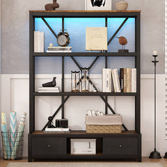 Bellemave® 3-Shelf Metal Vintage Industrial Style Bookcase with Drawers and LED Light