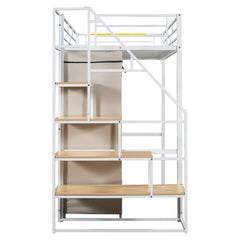 Bellemave® Metal Loft Bed with Wardrobe and Storage Shelves