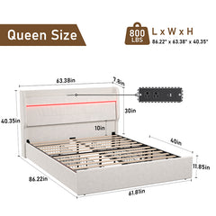 Bellemave® Queen Size Upholstered Platform Bed with Storage Upholstered Headboard and 4 Drawers,LED Lights & Charging Station