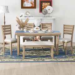 Bellemave® 6-Piece Rustic Wood Dining Set, Dining Room Table and Chairs with Bench