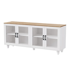 Bellemave® 63" Farmhouse TV Stand with Tempered Glass Doors,Adjustable Shelves and 5 Solid Wood Gourd-Shaped Legs