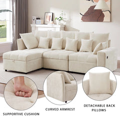 Bellemave® 96.45" Modular Sofa Couch with Three USB Ports, a Removable Storage Ottoman and Five Back Pillows Bellemave®