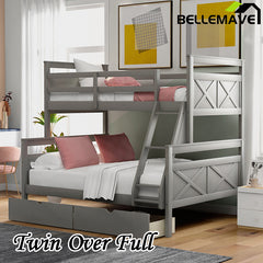 Bellemave® Twin over Full Bunk Bed with Ladder, Safety Guardrail and 2 Storage Drawers