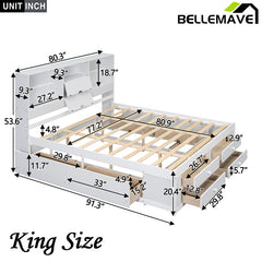 Bellemave® Platform Bed with Storage Headboard and 8 Drawers