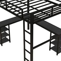 Bellemave® Full Size Metal Loft Bed with Desk and Shelves, Ladder and Guardrails