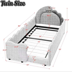 Bellemave® Twin Size Kids Daybed with Dinosaur-Shaped Headboard, Upholstered Boucle Fabric Bed with Safety Guardrail for Girls and Boys Bellemave®