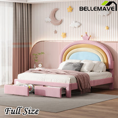 Bellemave® Velvet Upholstered Rainbow Platform Bed with Storage Drawer