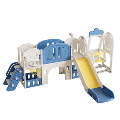 Bellemave® 11 in 1 Toddler Playset with Slid ,Basketball Hoop and Extra Long Aisle, Climbing and Strong swing