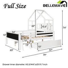 Bellemave® House Bed with 2 Blackboard Design, Ladder and Storage Drawers