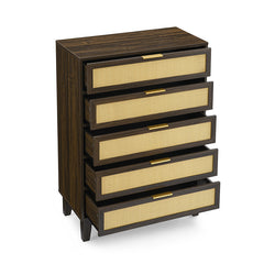 Bellemave® Modern Rattan Dresser with 5 Drawers and Metal Handles