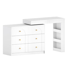 Bellemave® Vanity Desk with Mirror and Lights, Flip-Top Tabletop, 7 Storage Drawers, 9 Compartments