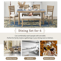 Bellemave® 6-Piece Rustic Wood Dining Set, Dining Room Table and Chairs with Bench