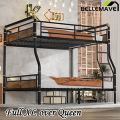 Bellemave® Full XL over Queen Metal Bunk Bed, Industrial Detachable Bunk Beds with Safety Guard Rails