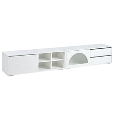 Bellemave® 94.4" Modern TV Stand with Fluted Glass Door and LED Light, Sliding Door & 2 Drawers