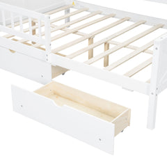Bellemave® Full Size House Bed with LED Light and Storage Shelves, Drawers and Guardrail