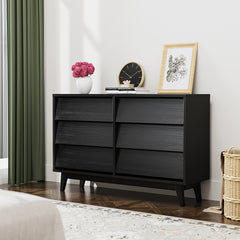 Bellemave® 6 Drawer Double Dresser Features Vintage-style and Bevel Design