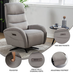 Bellemave® Dual Motor 270° Swivel Power Recliner Chair With Heavy Duty Motion Mechanism, USB and Type-C Charging Ports.