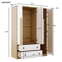 Bellemave® 3-Doors Wooden Rattan Wardrobe Storage with 2 Drawers