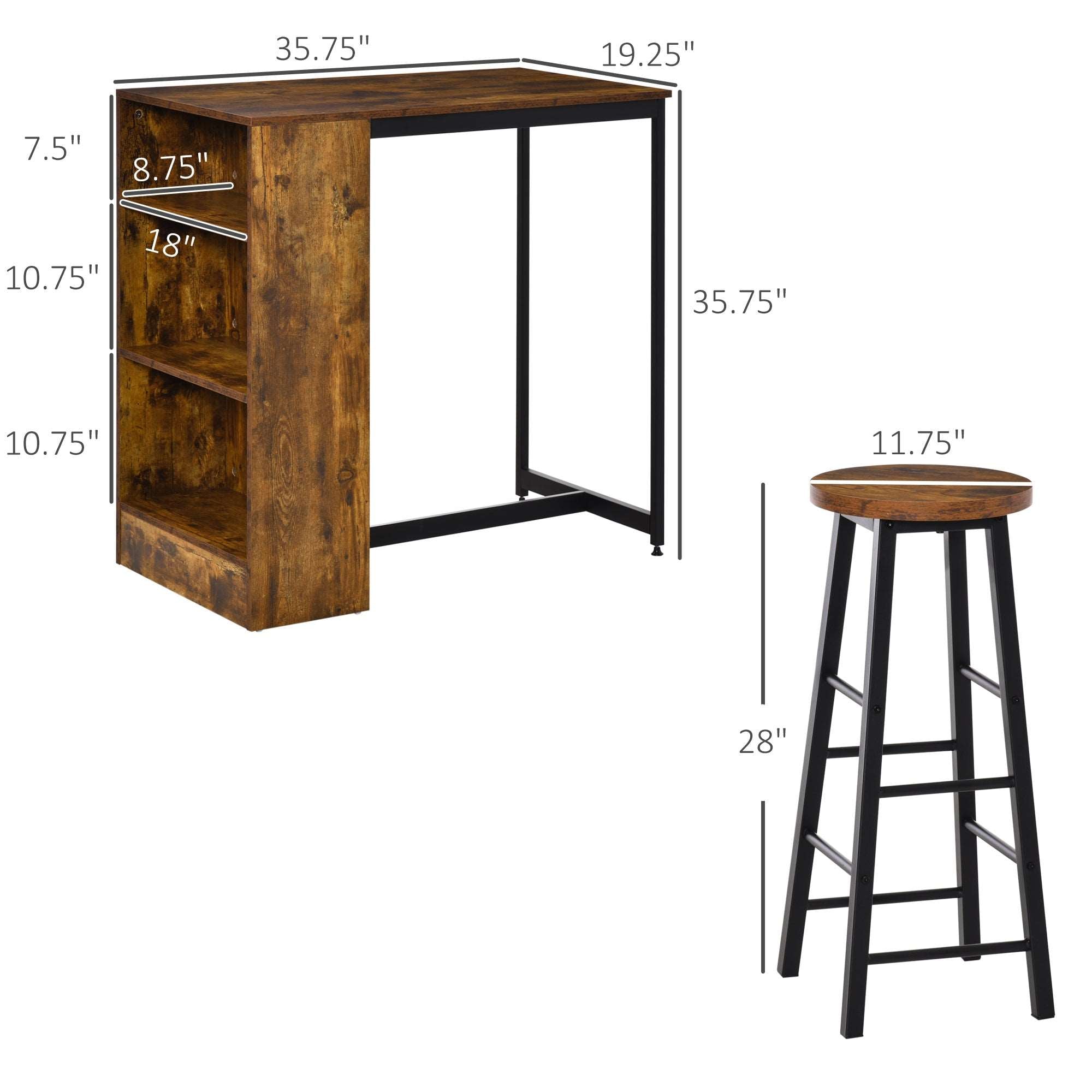 Bellemave® 3 Piece Industrial Dining Table Set, Counter Height Bar Table & Stools with Storage Shelf