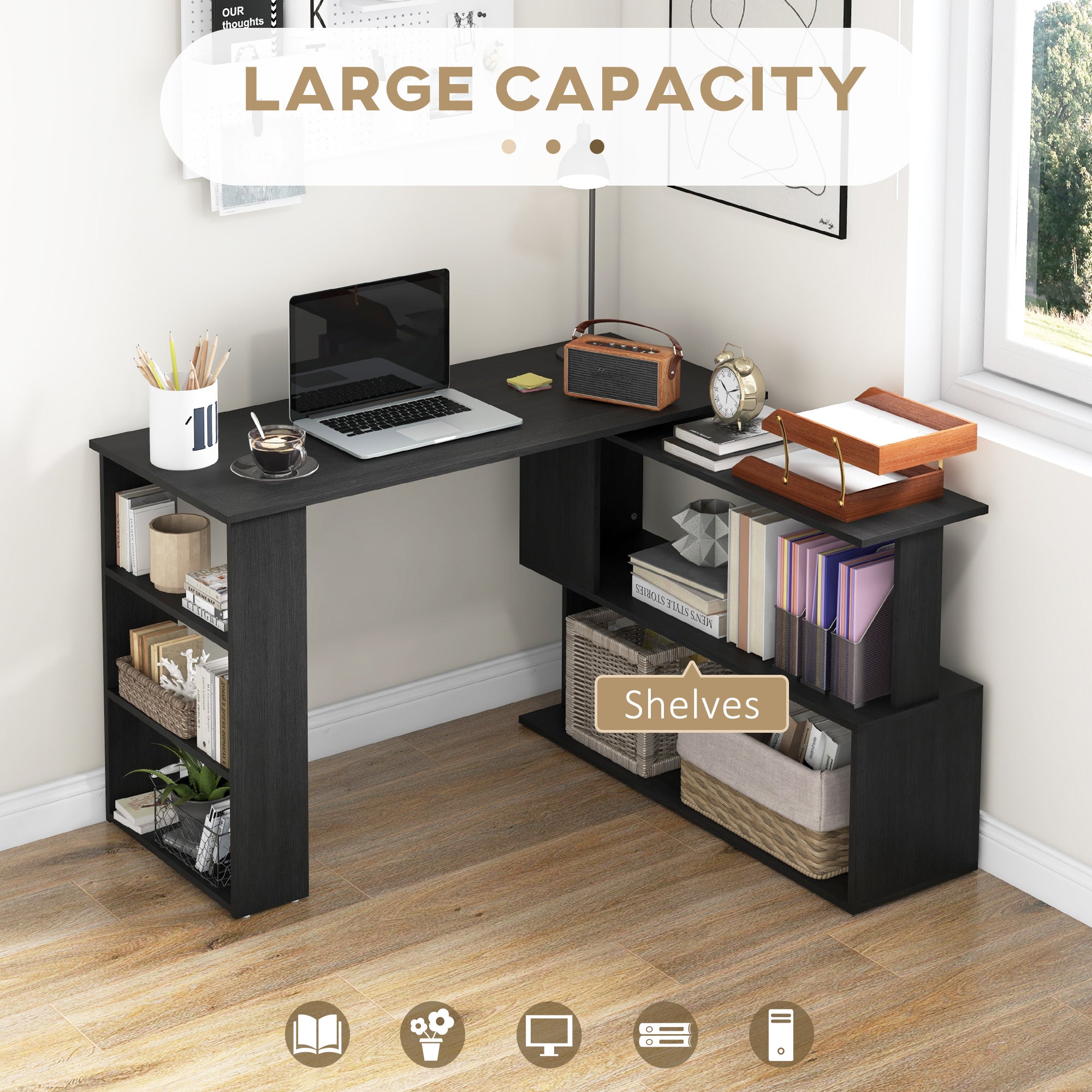 Bellemave® L-Shaped Corner Desk with Storage Shelves Bellemave®