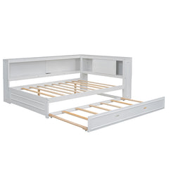 Bellemave® Full Size Wood Daybed with Storage Shelves, USB, LED, and Trundle