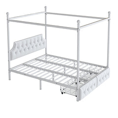 Bellemave® Metal Canopy Platform Bed with Upholstered Headboard and Two Storage Drawers