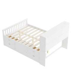 Bellemave® Full Size Captain Platform Bed with Storage Bookcases and Shelves,Four Drawers