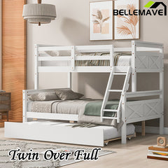 Bellemave® Twin over Full Bunk Bed with Ladder, Safety Guardrail and Twin Size Trundle