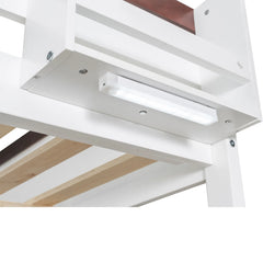Bellemave® Queen Size Wooden Bunk Bed with Built-in Shelves,Storage Box,LED Light and USB Charging Station