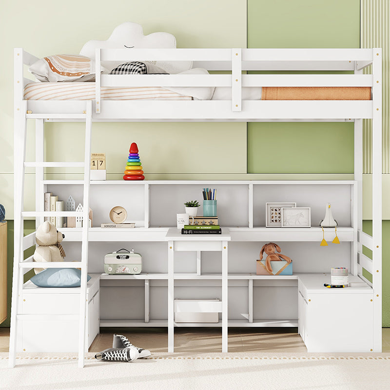 Bellemave® Twin Size Loft Bed with Storage Shelves, Drawers, Seat And Desk