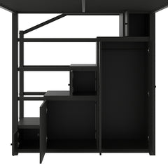 Bellemave® Full Size Metal Loft Bed with Storage Shelves, Cabinets and Wardrobe