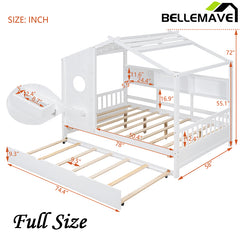 Bellemave® Wooden House Bed with Trundle and Storage Shelf