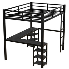 Bellemave® Full Size Metal Loft Bed with Desk and Shelves, Ladder and Guardrails