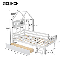 Bellemave® Twin Size House Platform Bed with Guardrail and Drawer