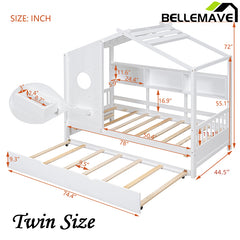 Bellemave® Wooden House Bed with Trundle and Storage Shelf