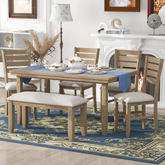 Bellemave® 6-Piece Rustic Wood Dining Set, Dining Room Table and Chairs with Bench