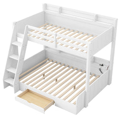 Bellemave® Twin over Full Bunk Bed with Storage Shelves, LED, Charging Station and a Drawer
