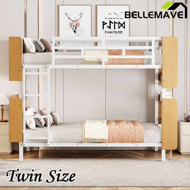 Bellemave® Metal Bunk Bed with Ladder and Full-Length Guardrail, Storage Space(Convertible)