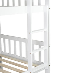 Bellemave® Twin Size Rubber Wood Bunk Bed with Trundle Bed, Convertible into 2 Twin Size Beds