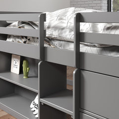 Bellemave® Twin Size Low Loft Bed with Storage Drawers and Open Shelves