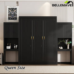 Bellemave® Queen Size Murphy Bed with Desk, Vanity and Cabinets